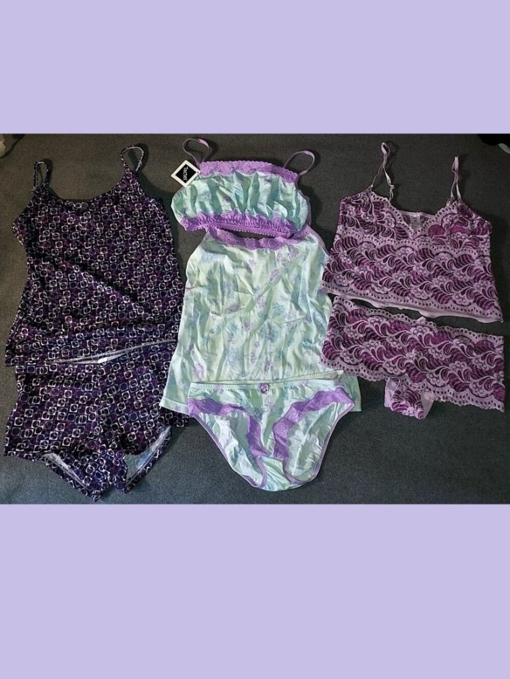 LOT Camisole Panties SETS Slinky Soft Lacy Comfortable PURPLE Cami Ladies Sz S/M